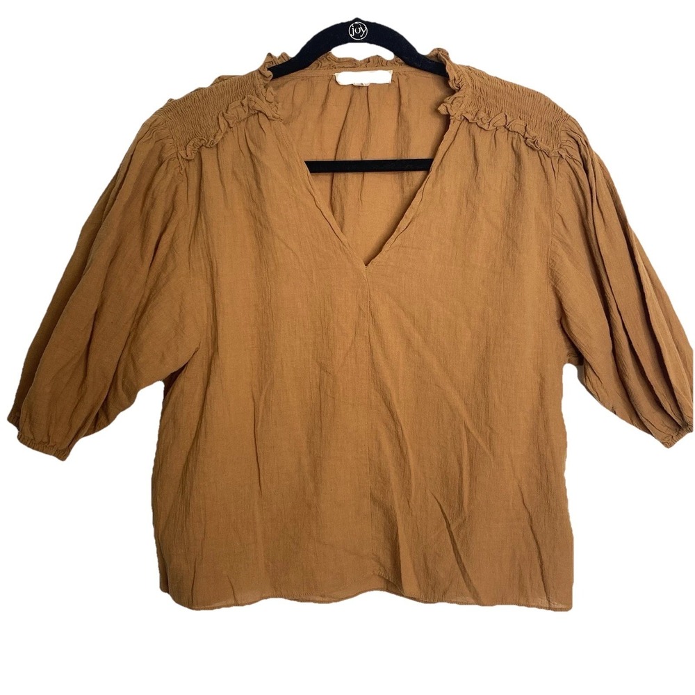 Anthropologie Grade & Gather Brown Boho Peasant Blouse Size S Casual‎ Workwear